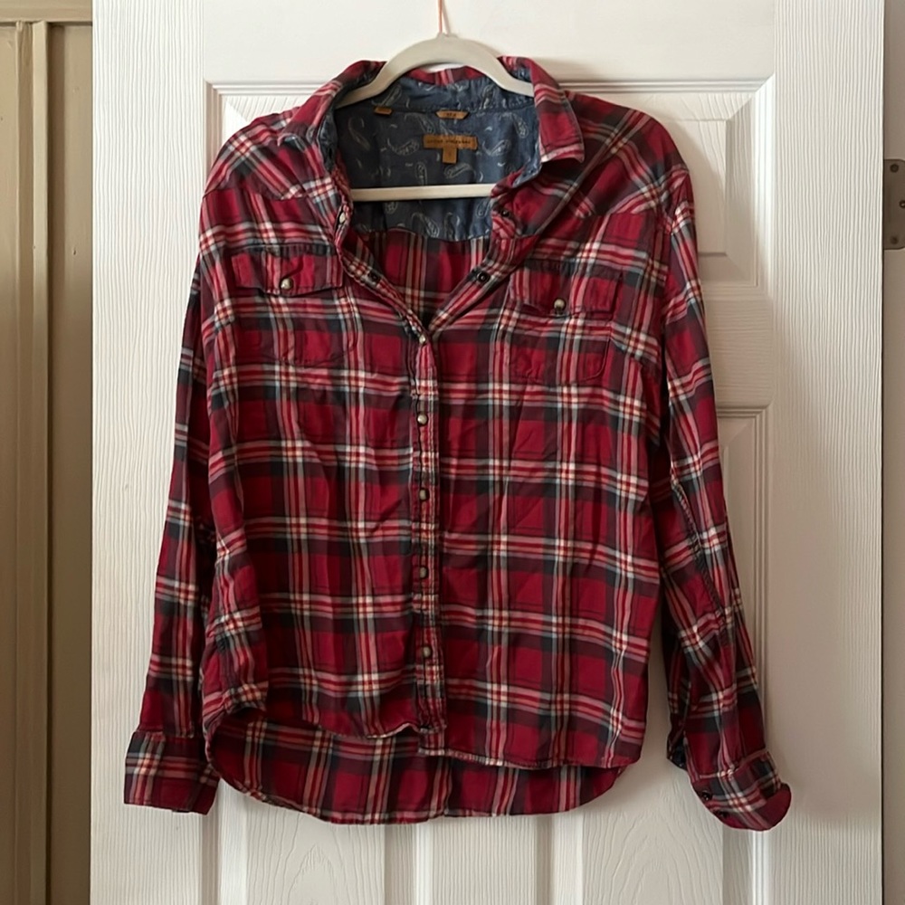 Plaid Pearl Snap- Red